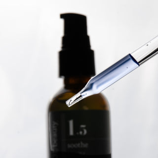 Skincare serum bottle with dropper on a white background