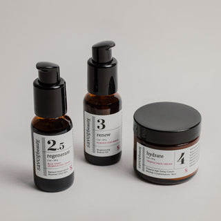 Three skincare products on a gray background