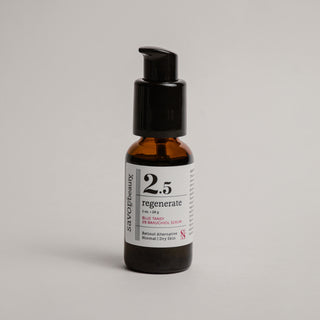 Skincare serum bottle labeled 'regenerate' on a gray background