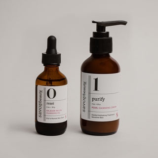 Two brown bottles with numbered labels on a light gray background