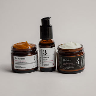 3 jars of labeled skincare lined up