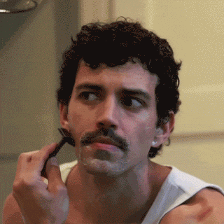 A GIF of a man shaving his face and then applying Savor Beauty Sapphire post shave gel