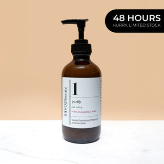 Pearl Cleansing Cream in 8 oz back bar size against a beige and white backround with text saying 48 hours hurry, limited stock